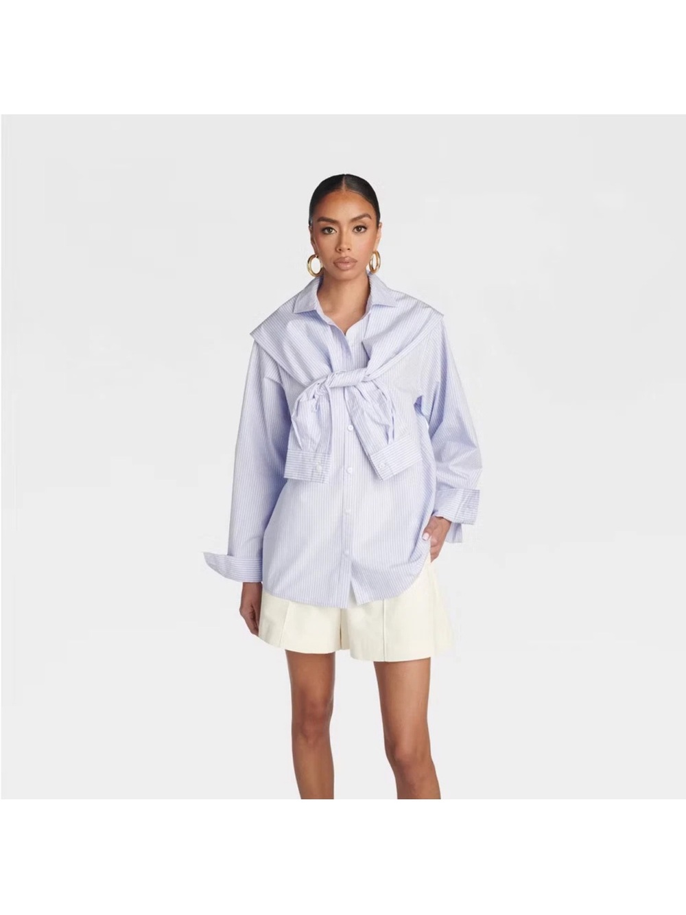 KBB by KAHLANA Women 'The Double Layer Button-Down Shirt' - Lavender Striped - M